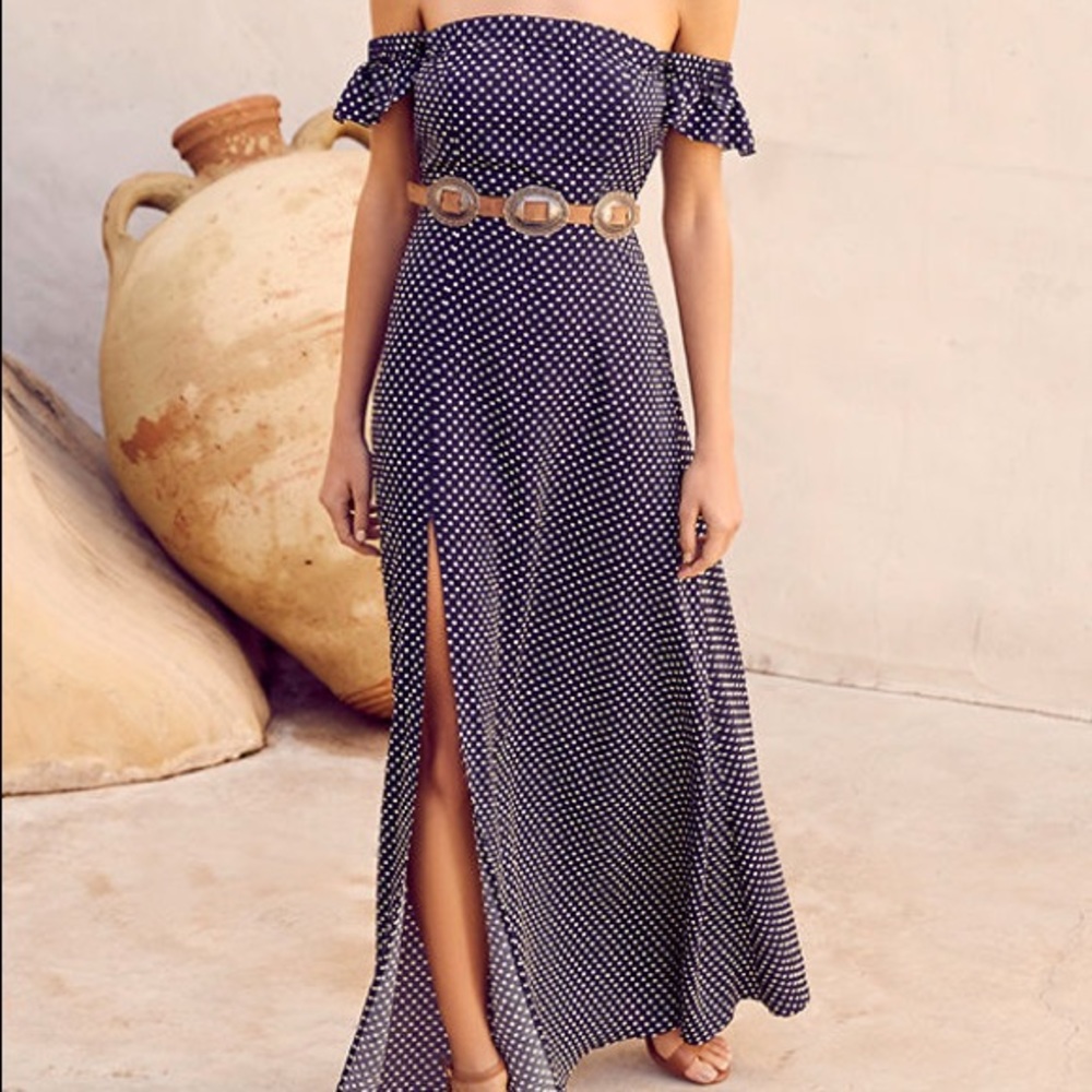 Lulus Dream Love Navy Polka Dot Dress
